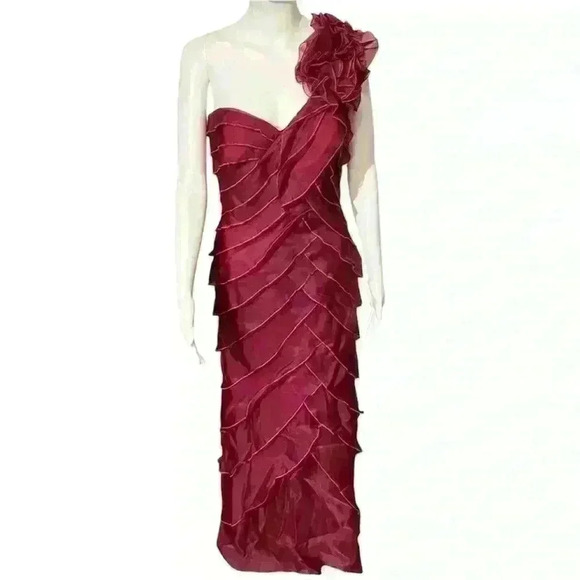 Vintage Tadashi Shoji Collection Womens Ruffle Evening Dress Gown 100% Silk 10 - Picture 1 of 14